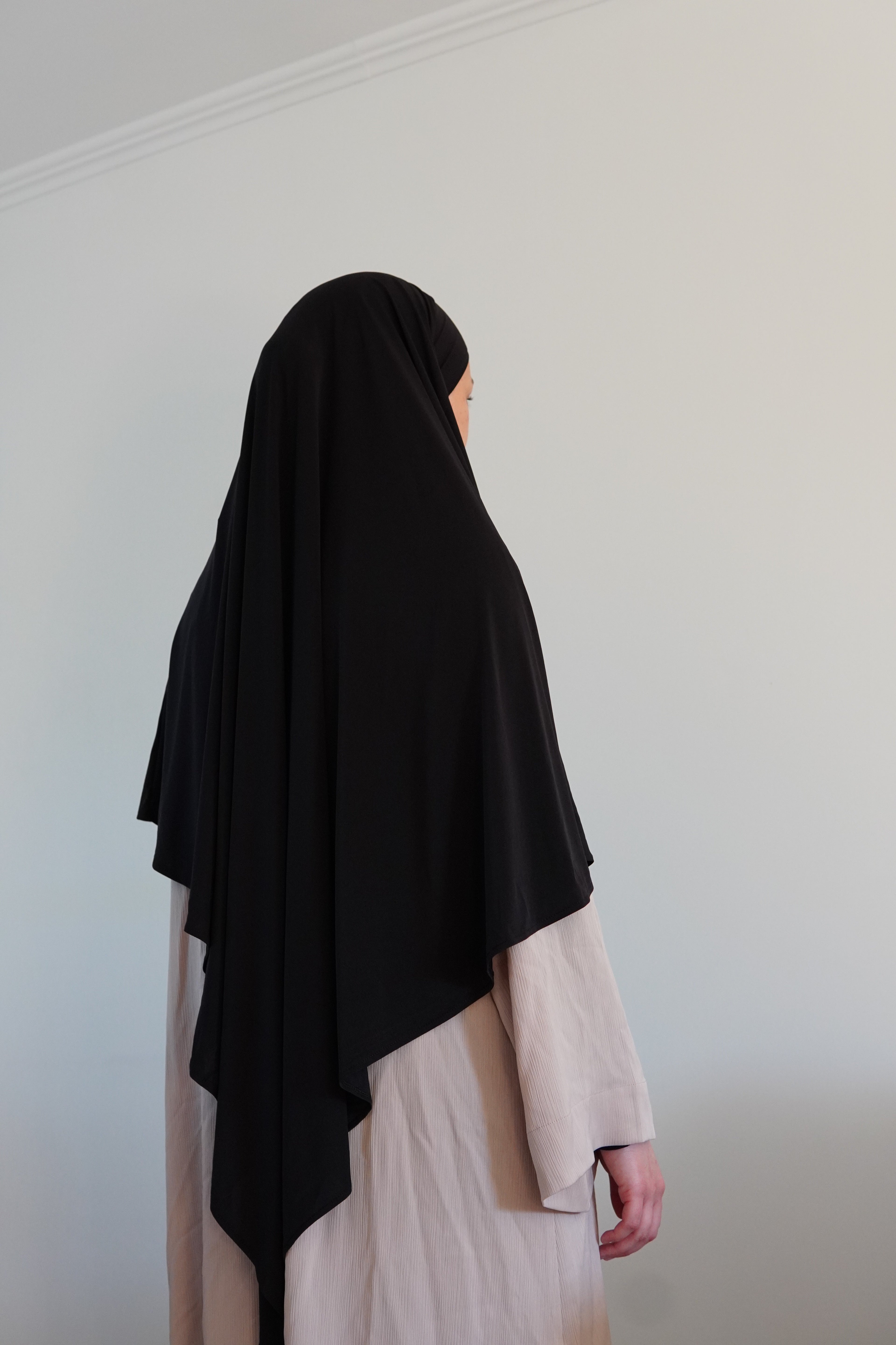 Khimar Mi-Long Jersey Premium - Noir